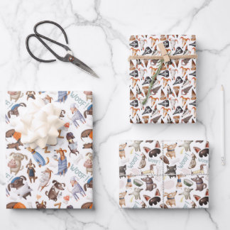 Caractère Chiens Enveloppement Papier Ensemble de 