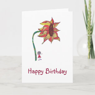 Caractère de carte d'anniversaire avec grande fleu