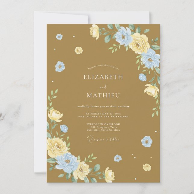 Caramel Azure Blätterhochzeit Einladung (Vorderseite)