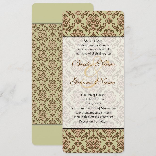 Caramel Cafe Golden Limon Damask Hochzeitsfeiern E Einladung (Vorne/Hinten)