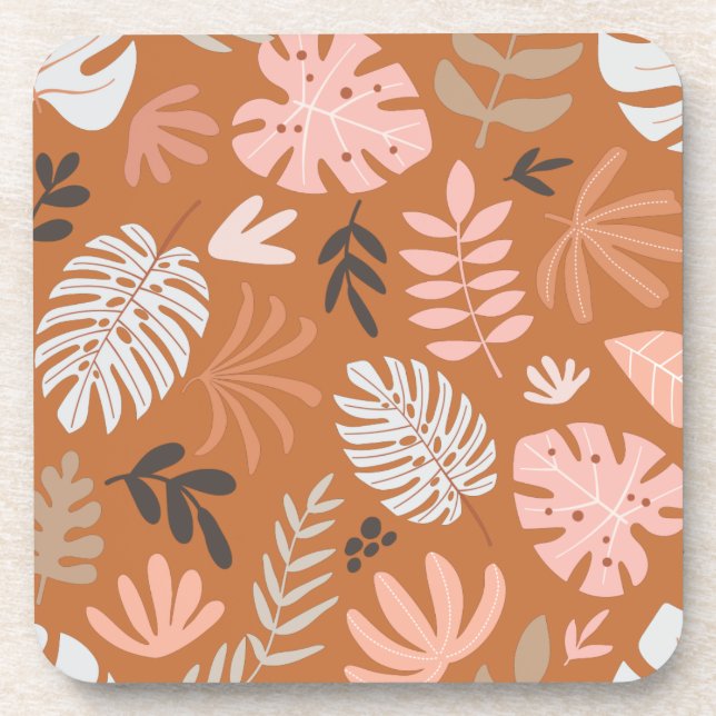Caramel & Clay Rosa Hawaii Tropische Blätter Getränkeuntersetzer (Vorderseite)