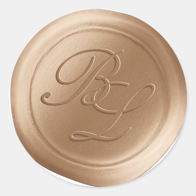 Caramel Double Monogram Imitate Wachs Siegel Stick Runder Aufkleber (Vorderseite)
