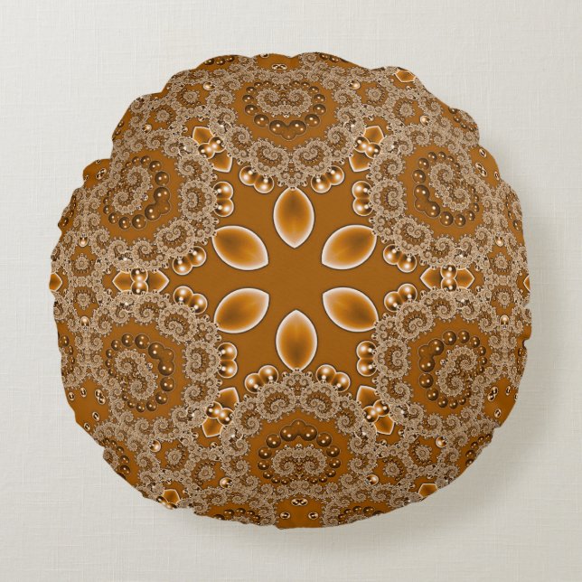 Caramel Fractal Lace Rundes Kissen (Vorderseite)