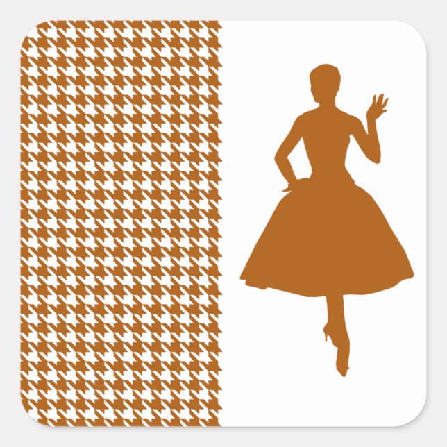 Caramel Modern Hahnentrittmuster mit Modedesign Si Quadratischer Aufkleber (Vorderseite)
