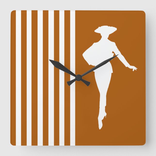 Caramel Moderne Streifen mit Mode-Silhouette Quadratische Wanduhr (Vorderseite)