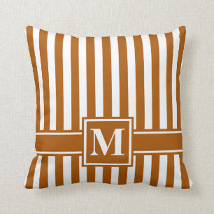 Caramel Moderner Streifen mit Monogramm Kissen