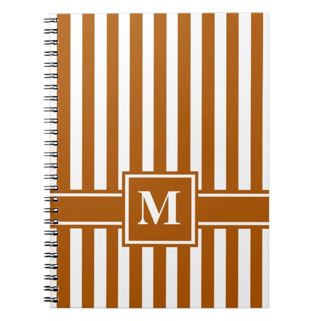 Caramel Moderner Streifen mit Monogramm Notizblock (Vorderseite)