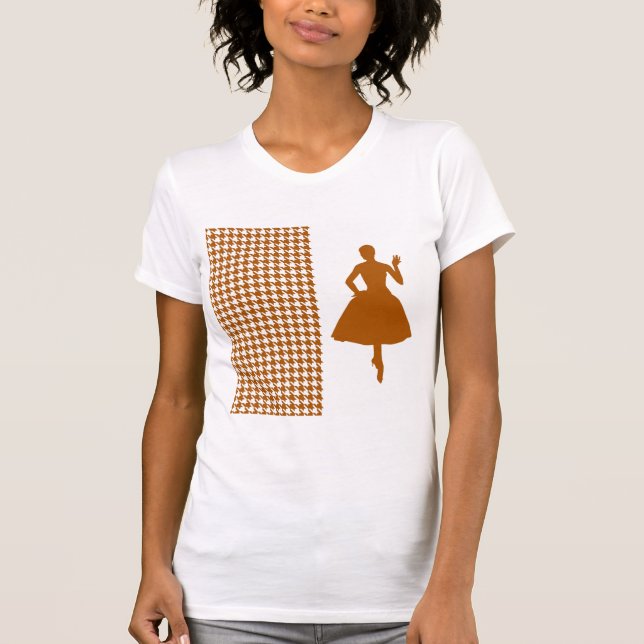 Caramel Modernes Hahnentrittmuster mit Mode-Silhou T-Shirt (Vorderseite)