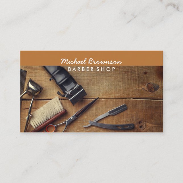 Caramel Retro Rustic Hair Stylist Master Barber Visitenkarte (Vorderseite)