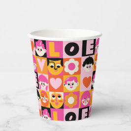 Caras Ilustracion Nostalgia Moderna Naranja Rosa Pappbecher