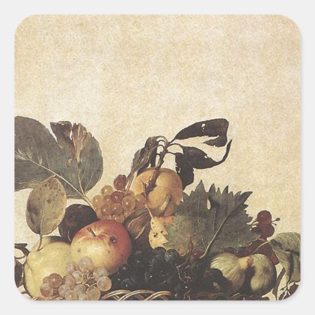 Caravaggios Obstkorb Quadratischer Aufkleber (Vorderseite)