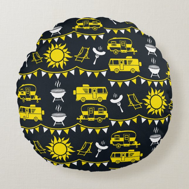 Caravan Camping Deco Rundes Kissen (Vorderseite)