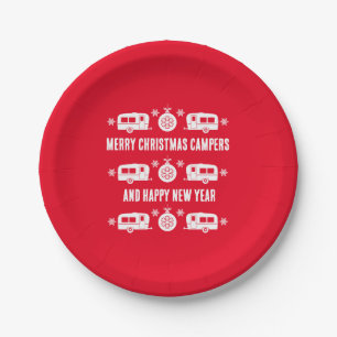 Caravan Happy Christmas Camping Pappteller