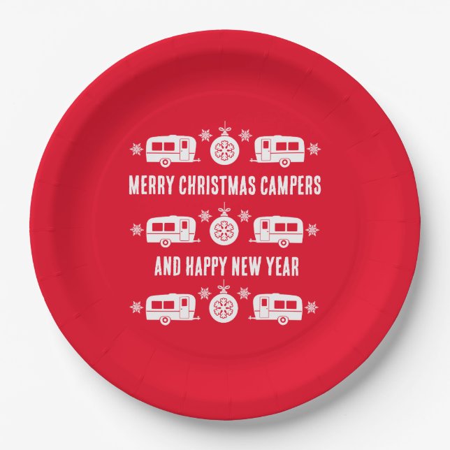 Caravan Happy Christmas Camping Pappteller (Vorderseite)