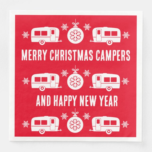 Caravan Happy Christmas Camping Serviette (Vorderseite)