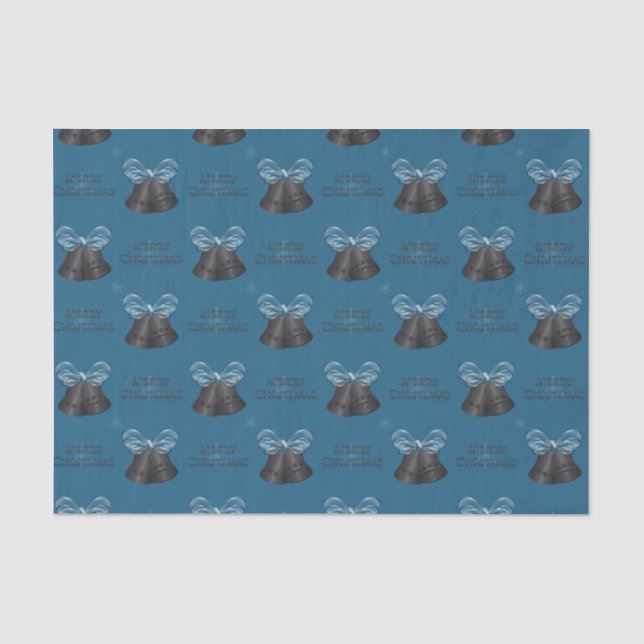 Carbon Bells & Blue Bow Frohe Weihnachten Seidenpapier (Vorderseite)