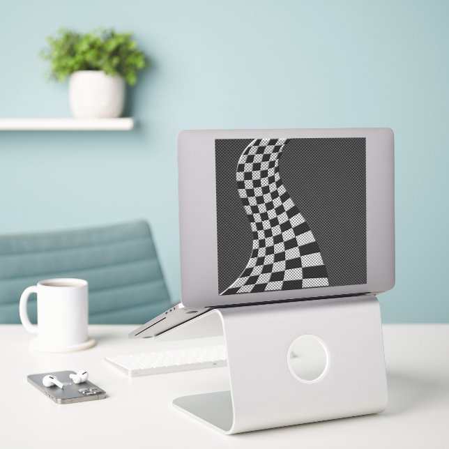 Carbon Fiber like Racing Flag Wave Print Aufkleber (Laptop auf Schreibtisch)