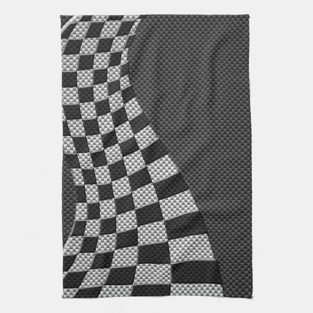 Carbon Fiber like Racing Flag Wave Print Geschirrtuch (Vertikal)