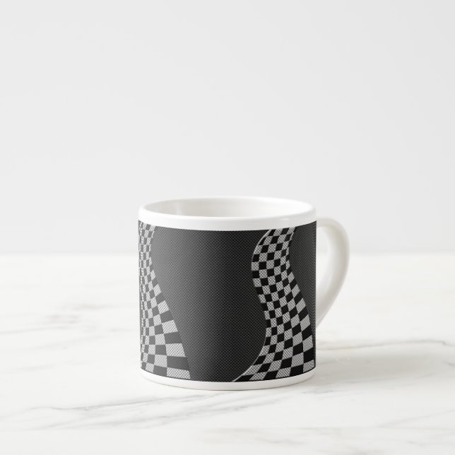 Carbon Fibre like Racing Flag Wave Print Espressotasse (Vorderseite Rechts)
