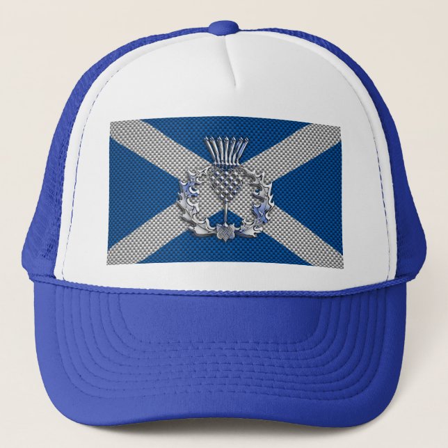 Carbon Fibre Print Scotland Flag Truckerkappe (Vorderseite)