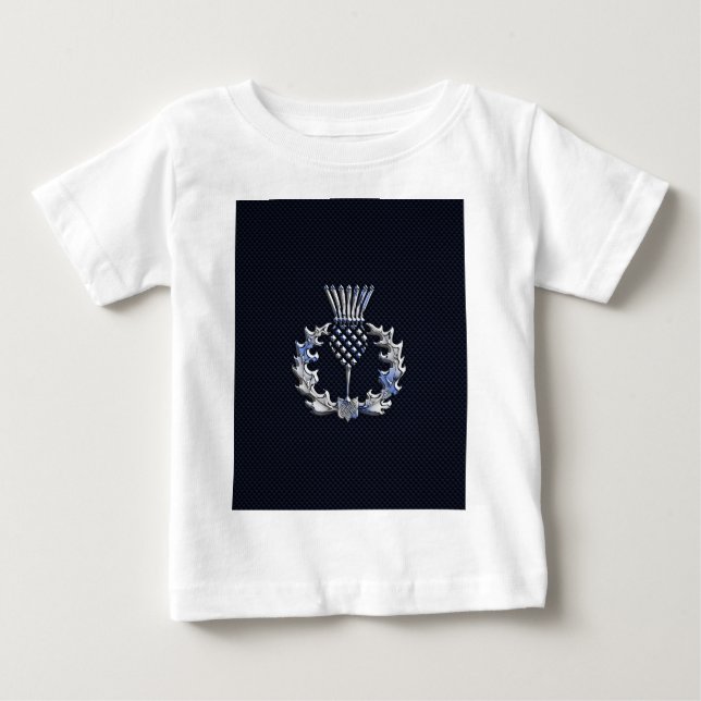 Carbon Fibre Print Silver Scottish Thistle Baby T-shirt (Vorderseite)