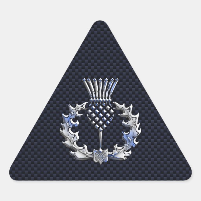 Carbon Fibre Print Silver Scottish Thistle Dreieckiger Aufkleber (Vorderseite)