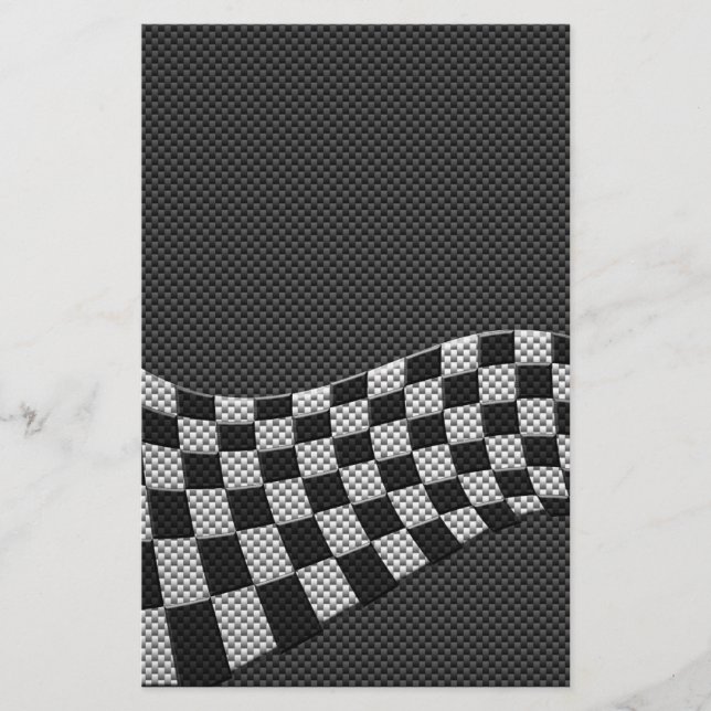 Carbon Fibre Racing Flag Schachbretts Wave Print Briefpapier (Vorderseite)