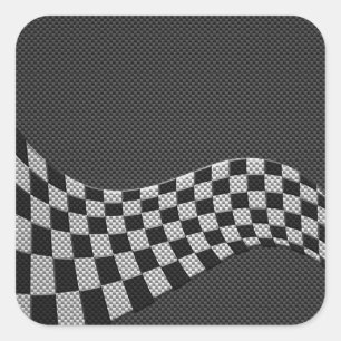 Carbon Fibre Racing Flag Schachbretts Wave Print Quadratischer Aufkleber