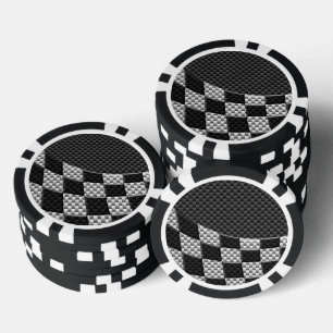 Carbon Fibre Racing Flag Wave Print Pokerchips