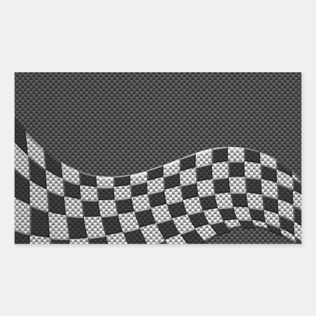 Carbon Style Racing Flag Wave Decor Rechteckiger Aufkleber (Vorderseite)