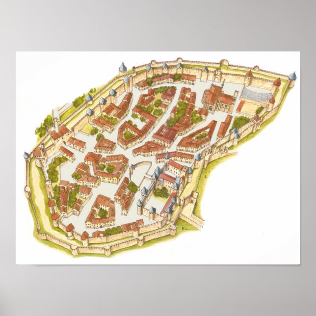 Carcassonne Frankreich Luftbild Poster (Vorne)