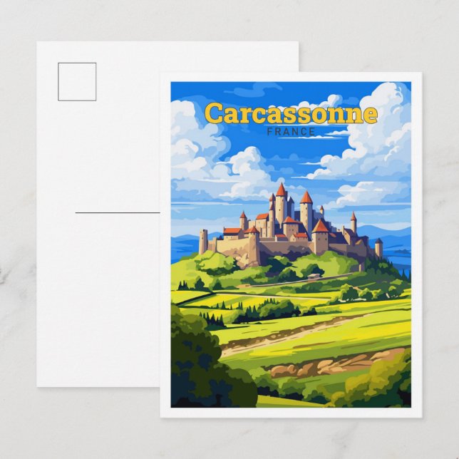 Carcassonne Frankreich Vintage Illustration Postkarte (Vorne/Hinten)