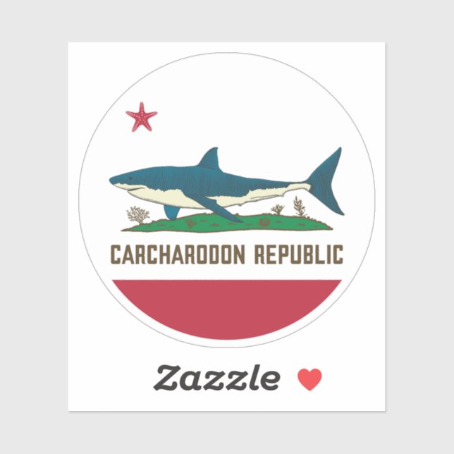 Carcharodon Republik Kalifornien Flagge Weißer Hai Aufkleber (Blatt)