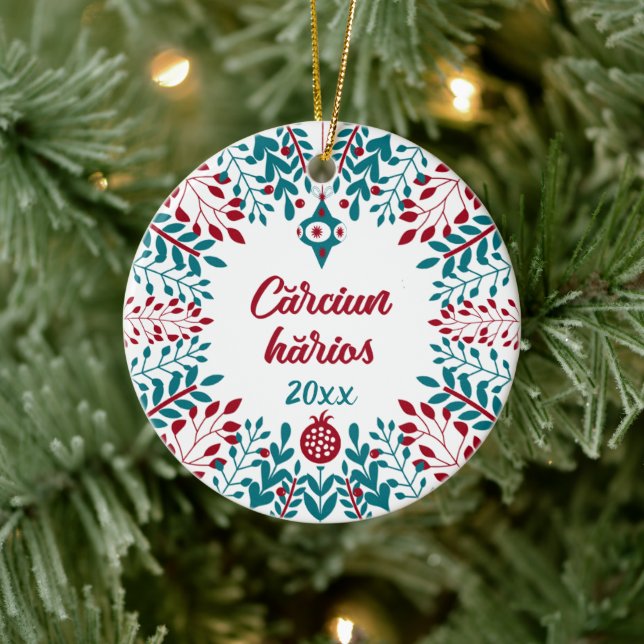 Cărciun hărios, Aromanian Vlach Weihnachtsgrüße Keramik Ornament (Baum)