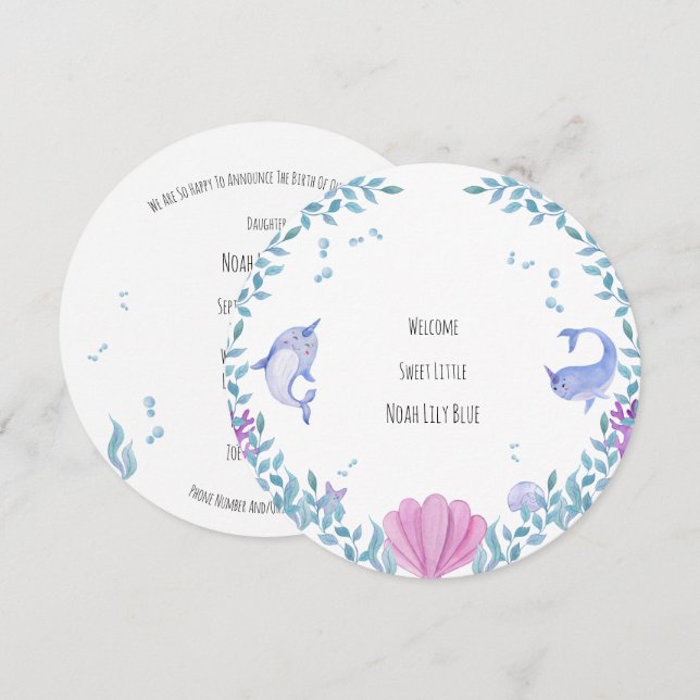 Card (Circle) - Birth Announcement Ocean Einladung (Vorne/Hinten)