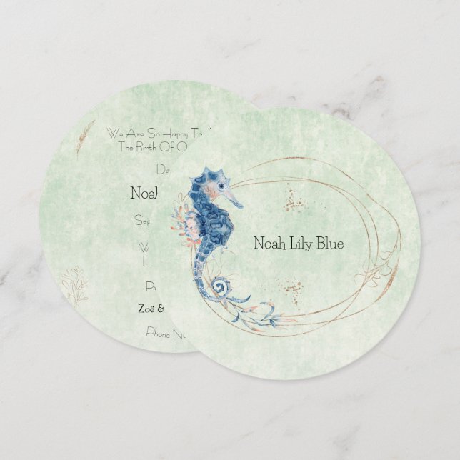 Card (Circle) - Birth Announcement Ocean Einladung (Vorne/Hinten)