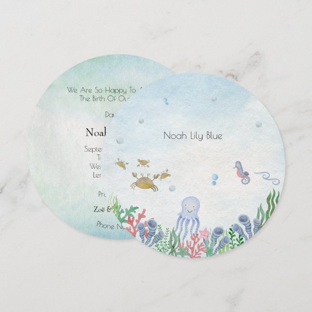 Card (Circle) - Birth Announcement Ocean Einladung (Vorne/Hinten)
