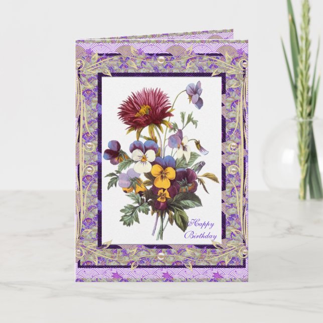 Card Gruß Vintage Blumenmauve-Blume Karte (Vorderseite)