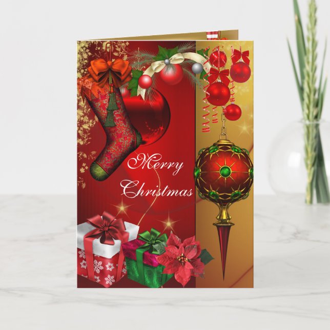 Card Merry Xmas Gold Red White Weihnachten (Vorderseite)