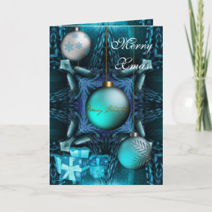 Card Merry Xmas Jade Blue Balls Feiertagskarte