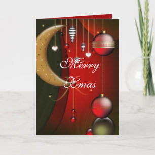 Card Merry Xmas Red Balls Feiertagskarte