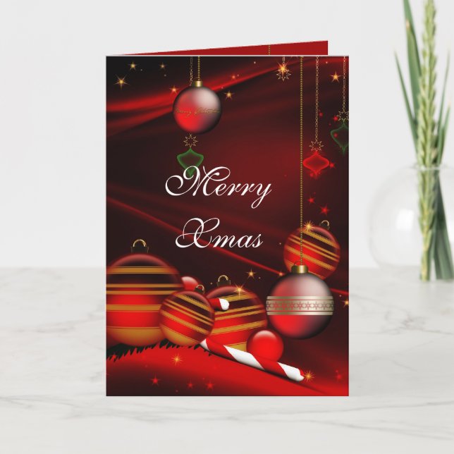 Card Merry Xmas Red Balls Feiertagskarte (Vorderseite)