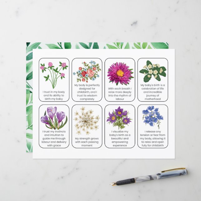 Card Set mit 8 Kindergeburtserklärungen (Vorderseite/Rückseite Beispiel)