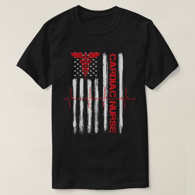 Cardiac Nurse American Flag Patriotic Registriert  T-Shirt (Design vorne)