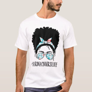 Cardiac Nurse Black Afro Messy Bun African America T-Shirt