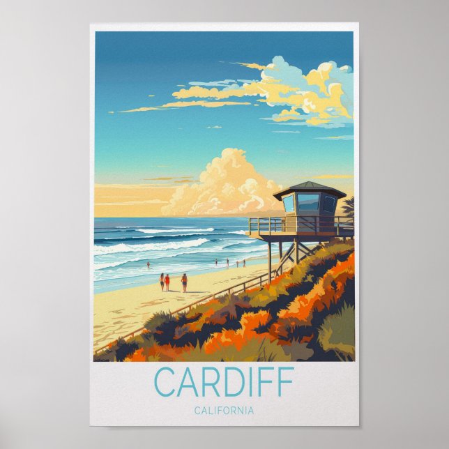 Cardiff California Travel Poster, Cardiff Surfing Poster (Vorne)
