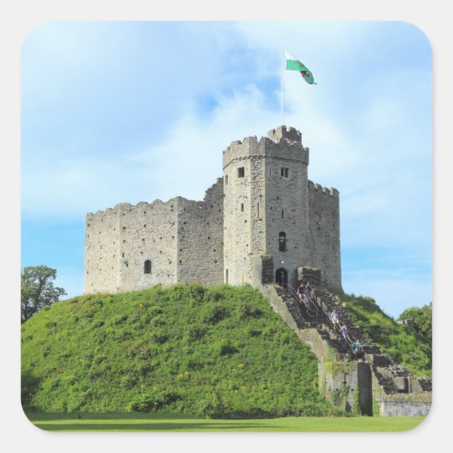 Cardiff Castle Behalt Quadratischer Aufkleber (Vorderseite)