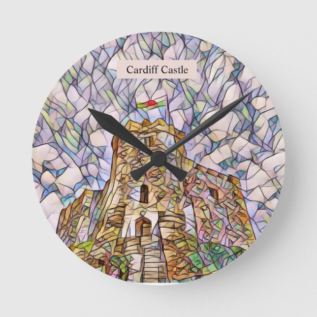 Cardiff Castle Personalisierte Abstrakte Kunst, Di Runde Wanduhr (Vorderseite)