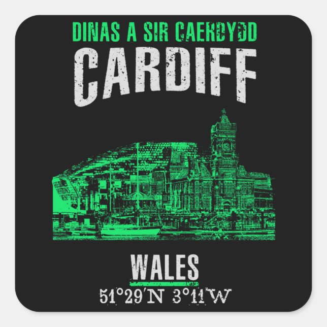 Cardiff Quadratischer Aufkleber (Vorderseite)