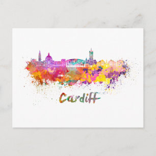 Cardiff-Skyline in Aquarell Postkarte